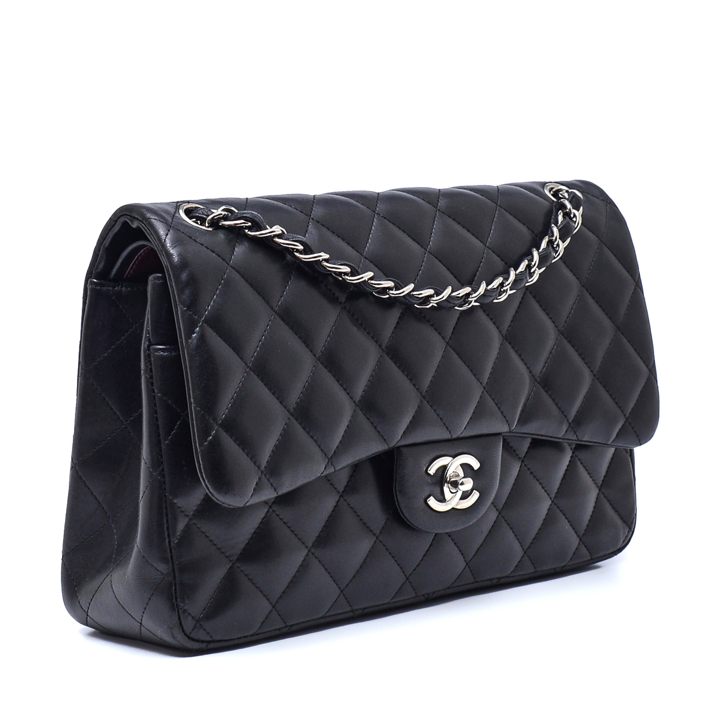 Chanel - Black Quilted Lambskin Leather Jumbo Double Flap Bag 